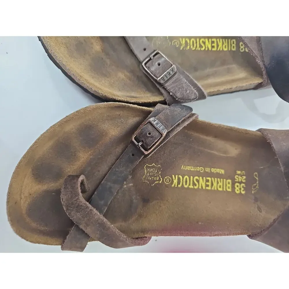 Birkenstock Yara Habana Oiled Leather Sandals Ankle Strap Brown Women's Size 38
